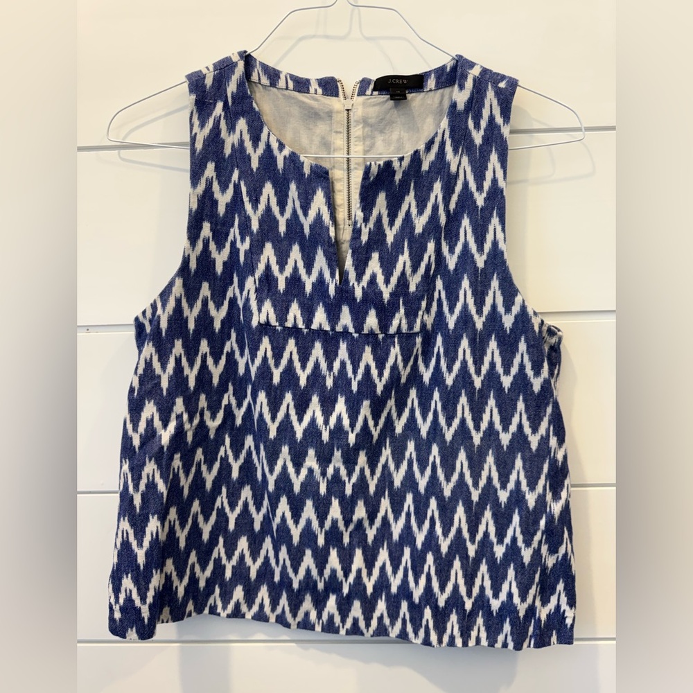 J. Crew Navy and White Zigzag Blouse
